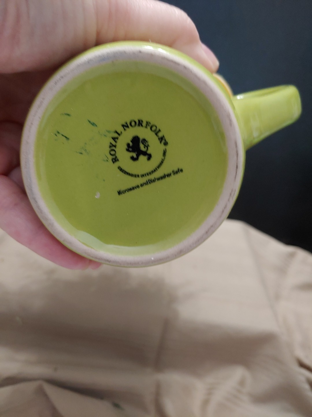 Green Yellow Button Flower Bouquet In Lime Green Coffee Mug Vintage
