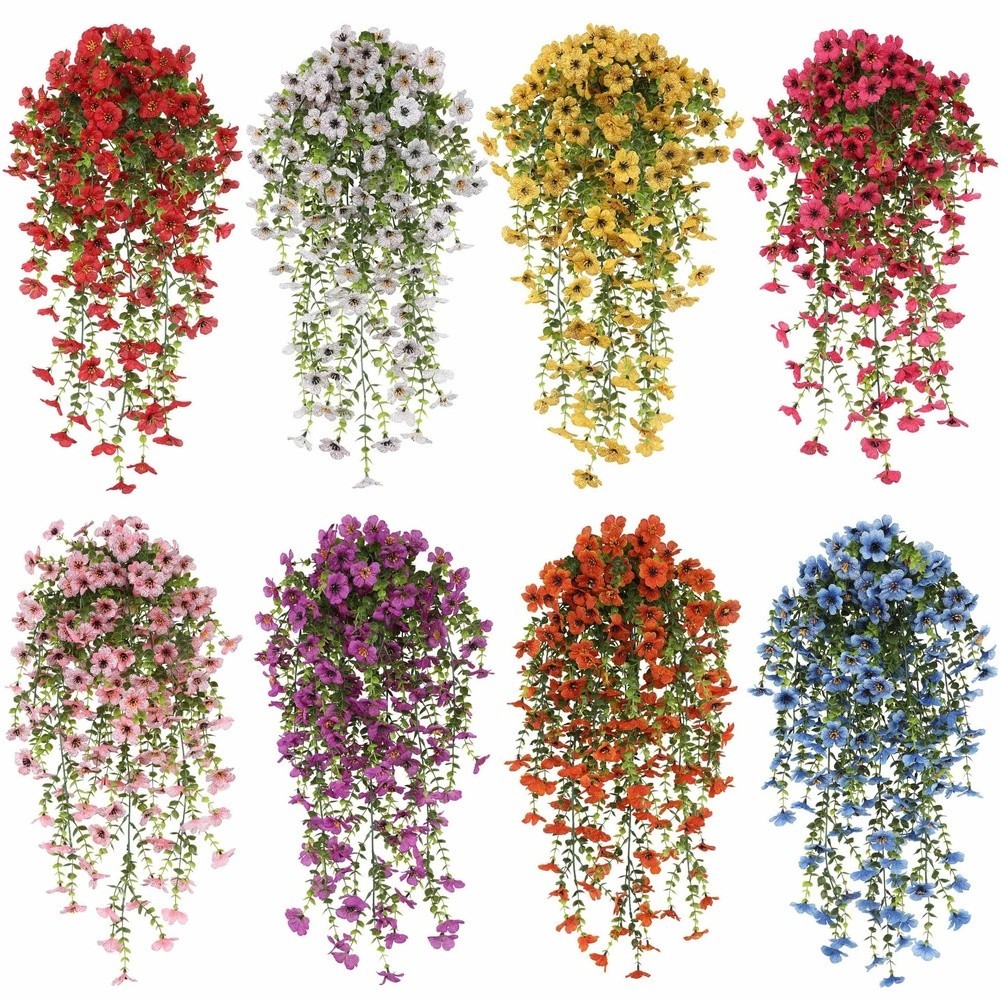 76cm Artificial Eucalyptus Vine with Violet Silk Flowers for Outdoor Decoration