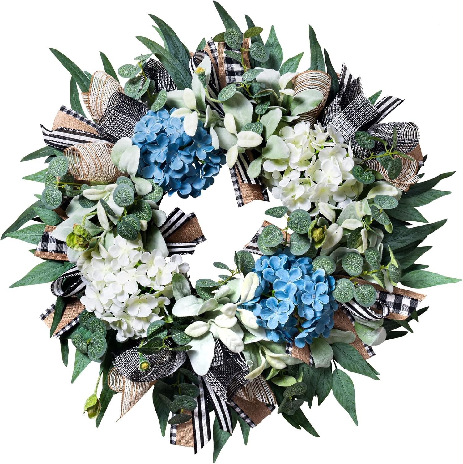 Farmhouse Hydrangea Wreath – -Round Spring Summer Decor