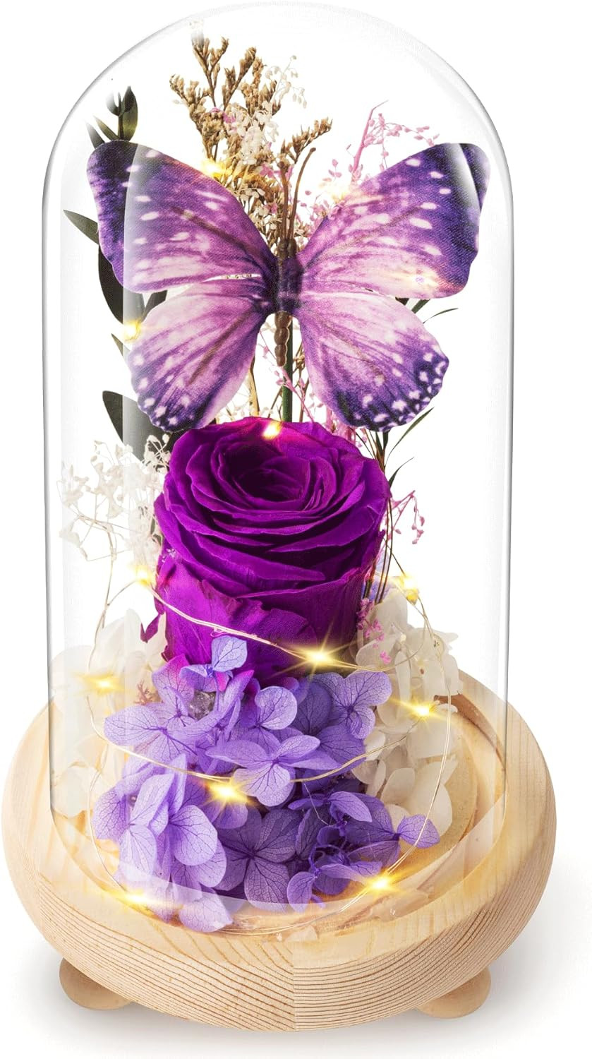 Forever Flowers Preserved Roses Prime Delivery, with Light in Glass Dome for Mom