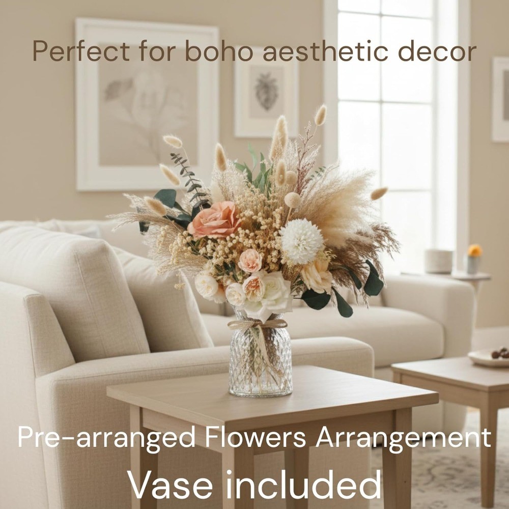 Luxury Pampas Grass Floral Arrangement with Vase Boho Centerpiece Decor