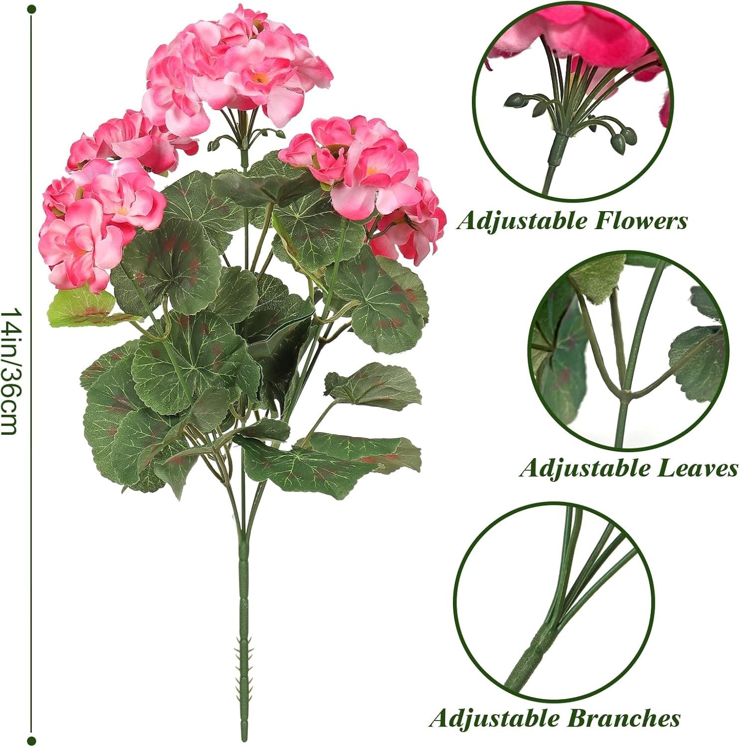 Artificial Pink Geranium Silk Flowers Outdoor Plant Bush 2 Bundles Faux Flowe…