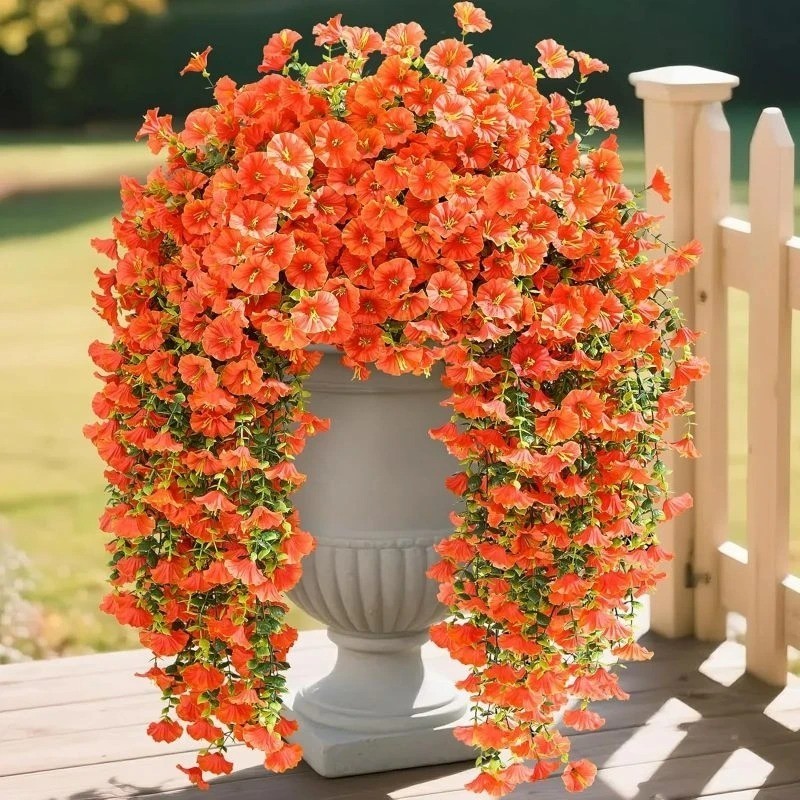 UV Resistant Faux Silk Morning Glory Hanging Flowers for Outdoor Decor