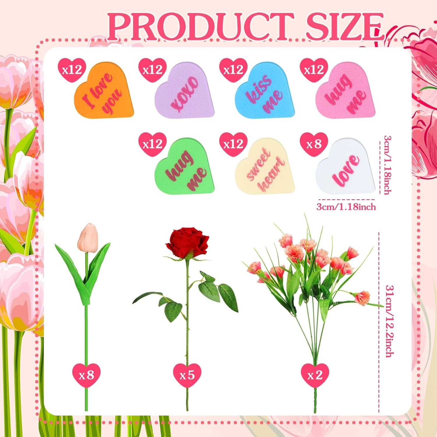 2PK Valentines Day Decorations 95-Piece Set Artificial Floral Table Centerpiece