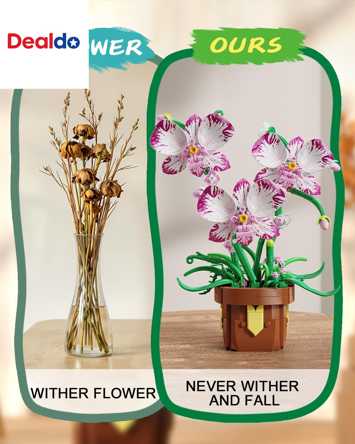 Flowers Botanicals Orchid Building Set – Artificial Flower Building Blocks for A