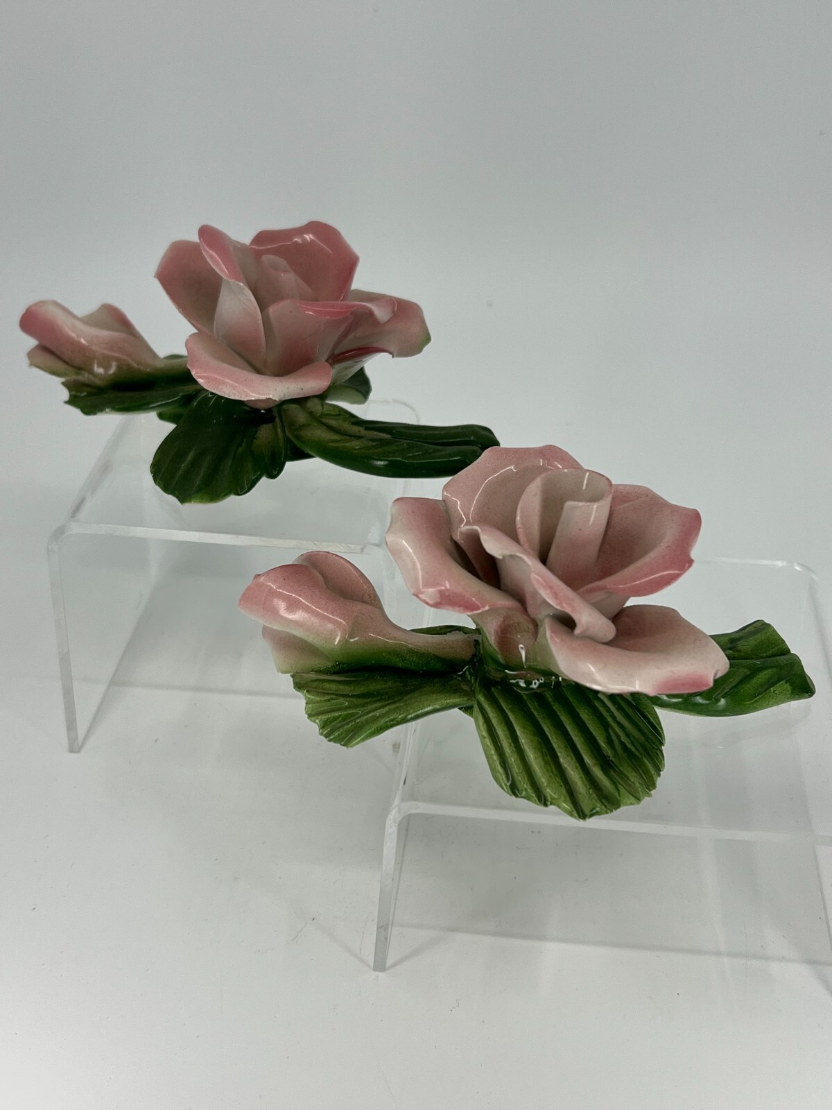 Vintage Pair of Italian Porcelain Rose Floral Flowers Napoleon Capodimonte Style