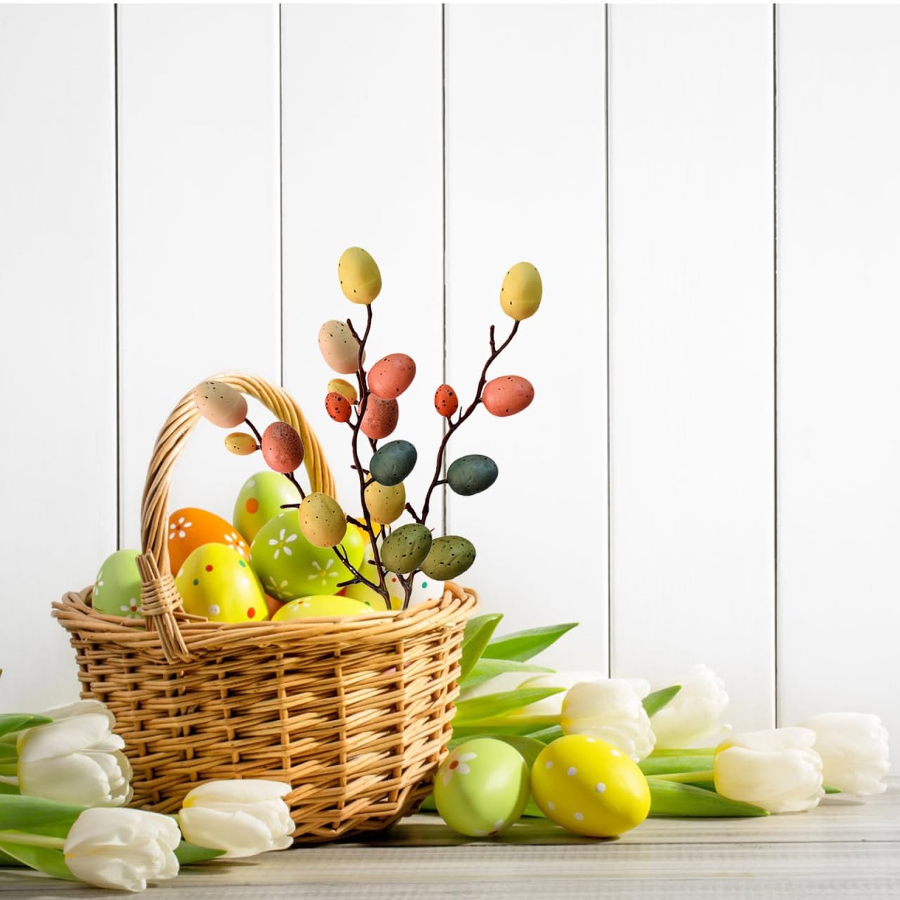 5 Pcs Artificial Easter Egg Tree Branches with Colorful Egg Picks and Floral …