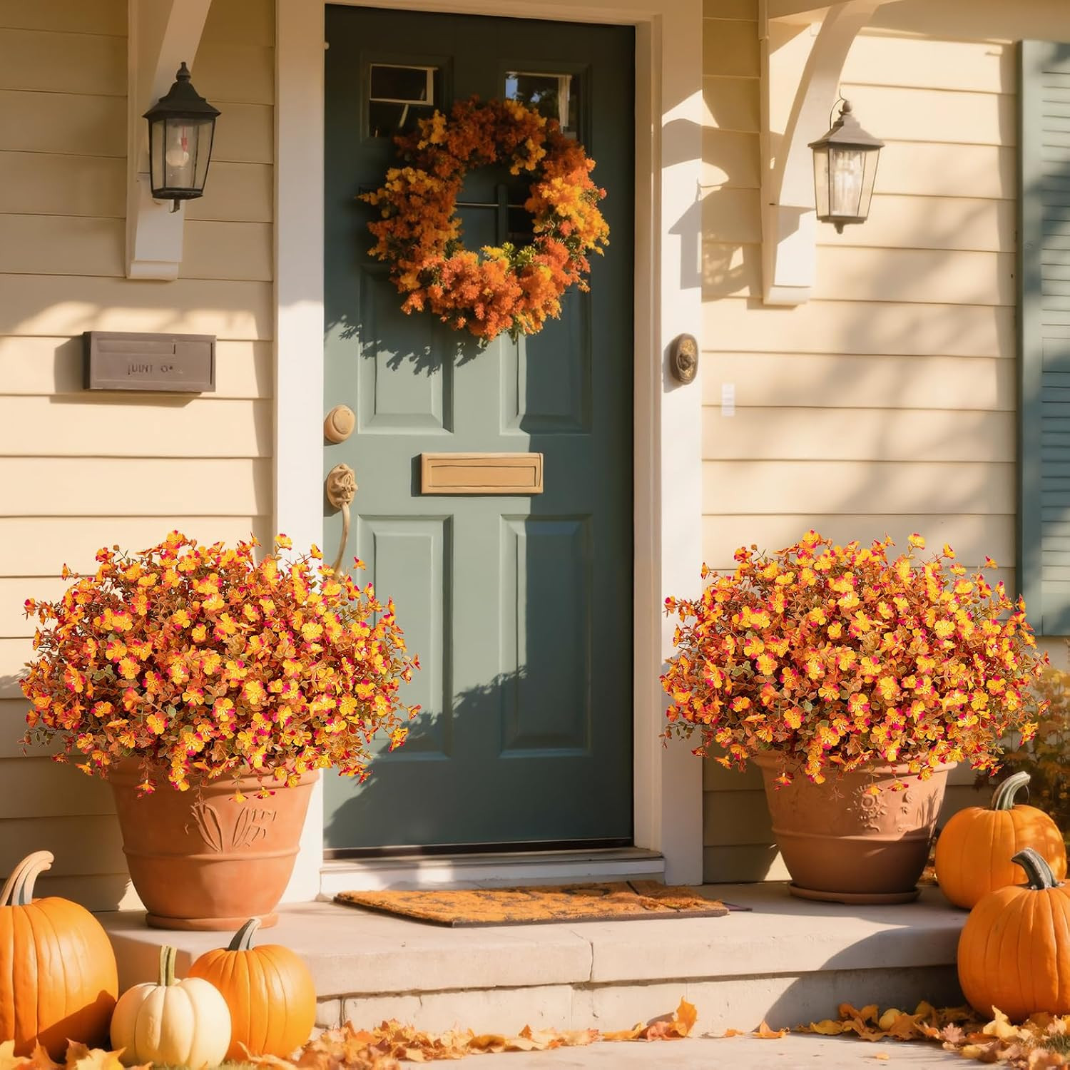 24 Bundles Artificial Silk Fall Flowers for Outdoors, Orange | Fake Mums Plants,