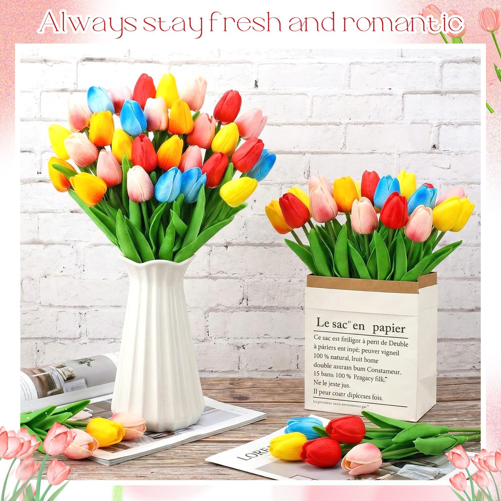 30 PCS Artificial Tulips Bouquet Faux Flowers Home Wedding Easter Gift Decor