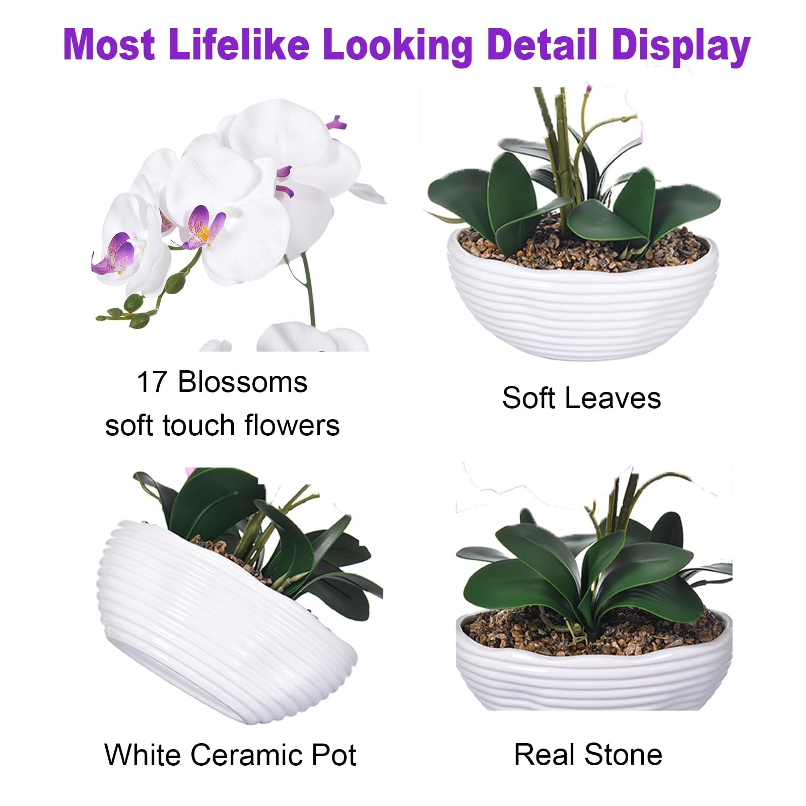 19″ H Phalaenopsis Faux Orchid Plant Silk Orchid Centerpiece Artificial Flora…