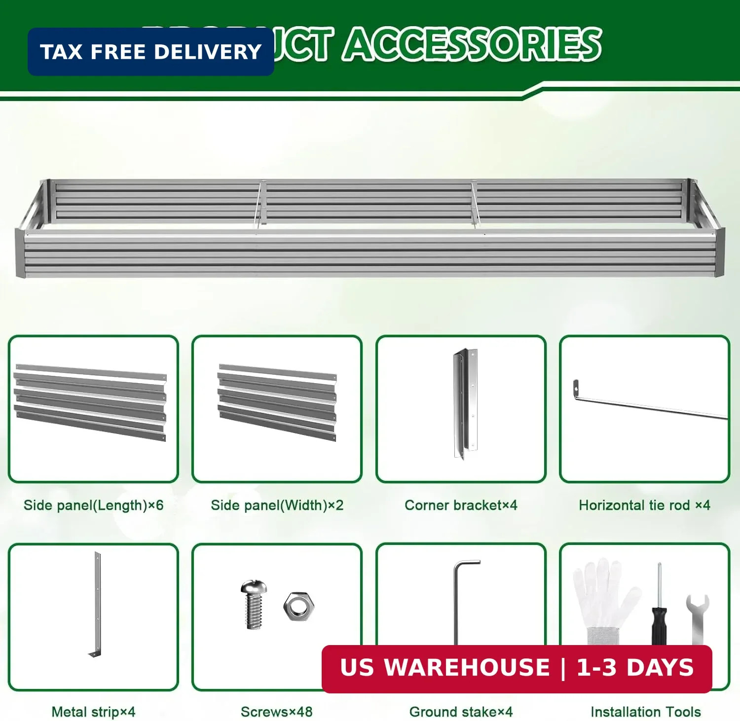 12x4x1FT Galvanized Raised Garden Bed, Metal Planter,Silver,1 Pack | Thick Galva