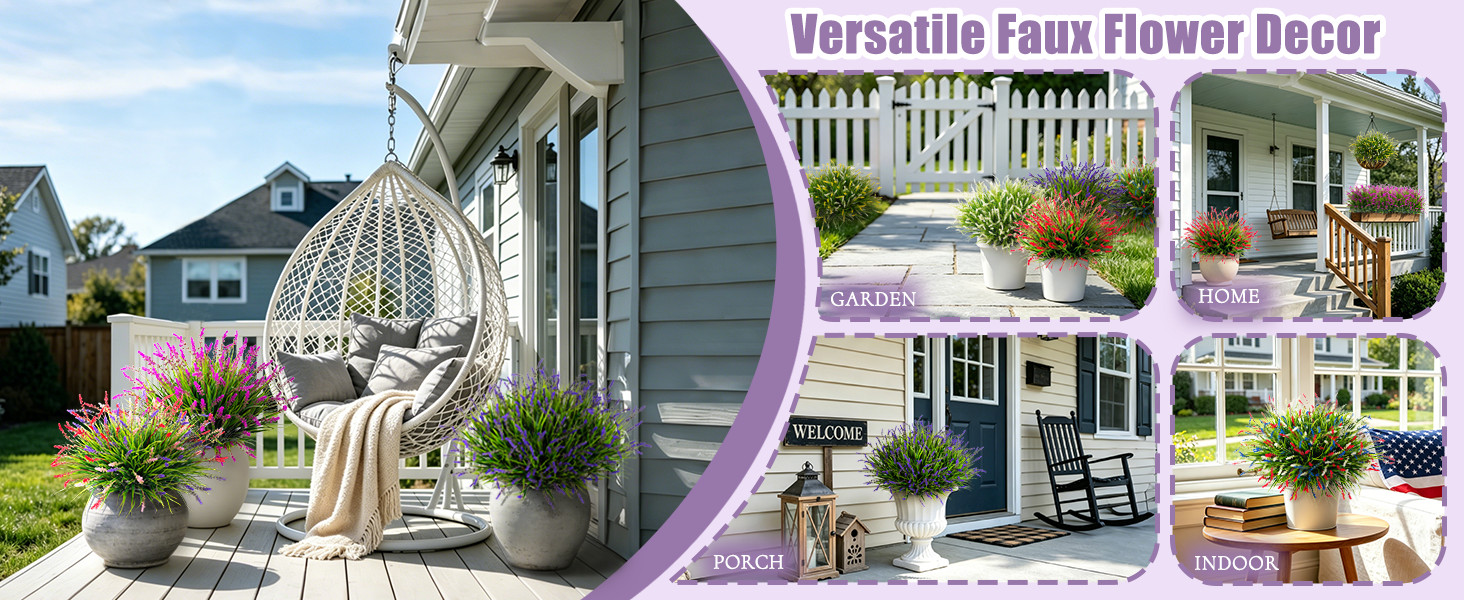 Artificial Faux Plants Flowers for Outdoor Decorations, Fake Monkey Grass for