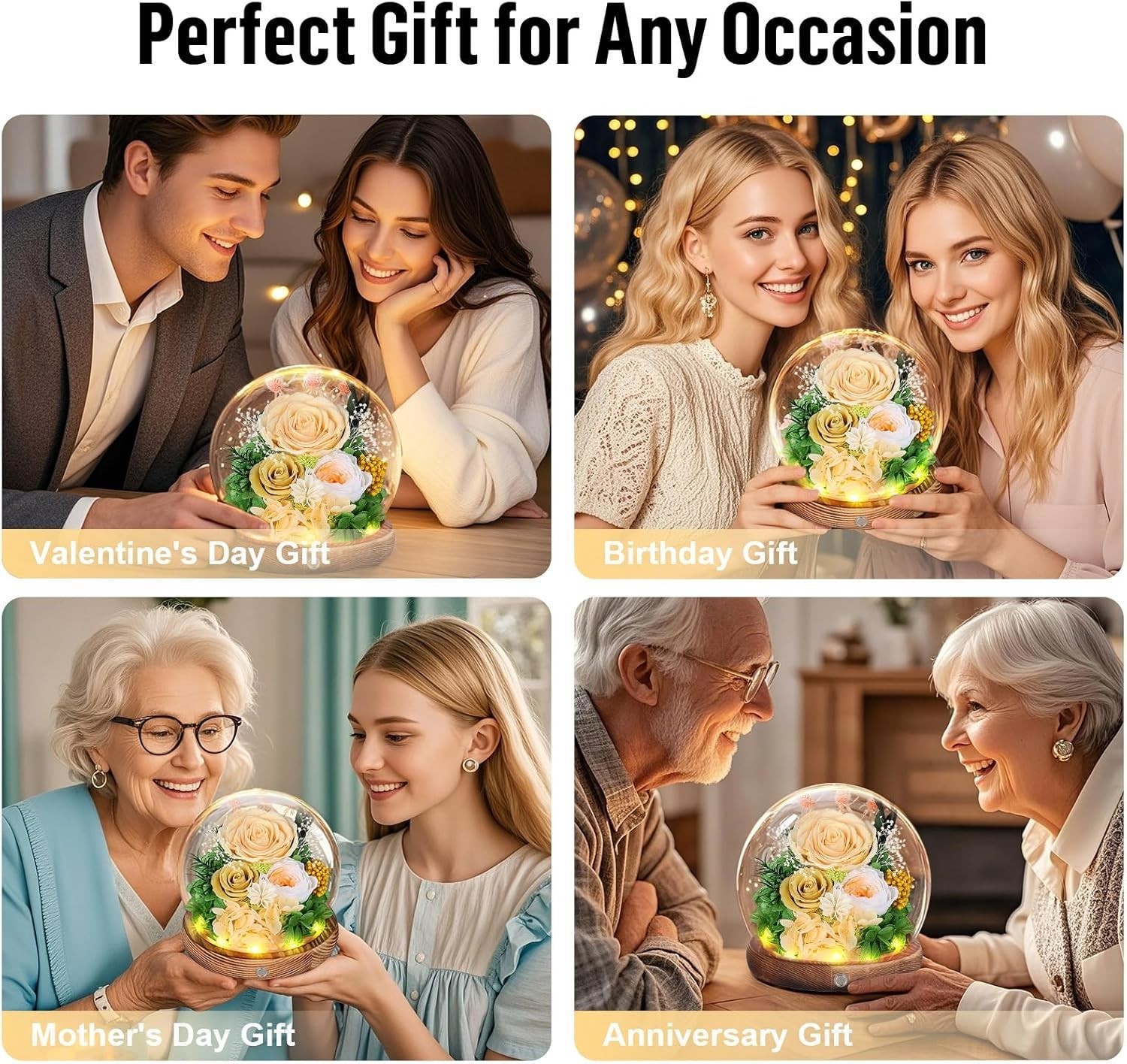 Eternal Rose Gift for Women, Preserved Real Forever Rose Flowers in Glass Dome