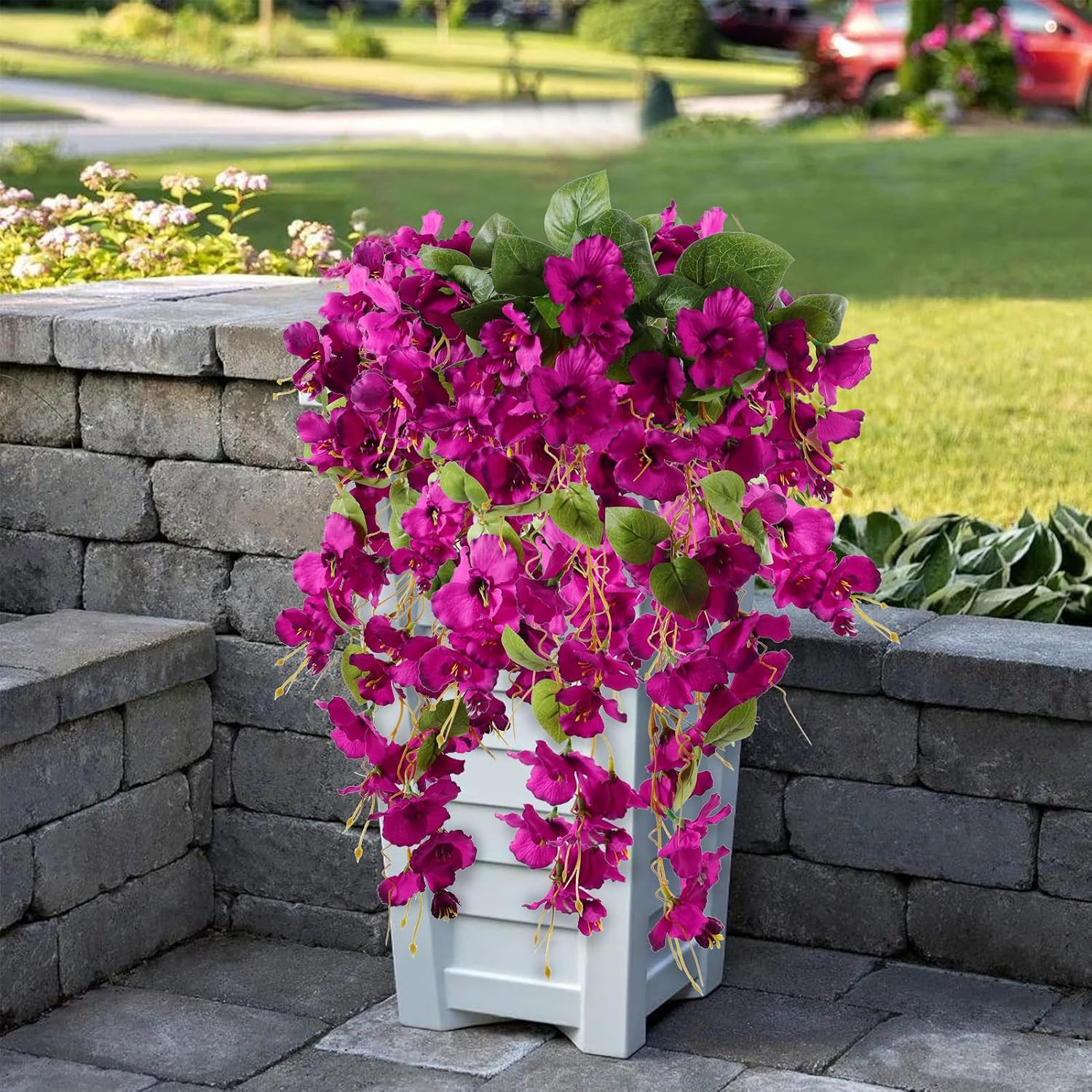 2 Pack Artificial Hanging Flowers, Fake Hibiscus Hanging Plants, UV Resistant Si