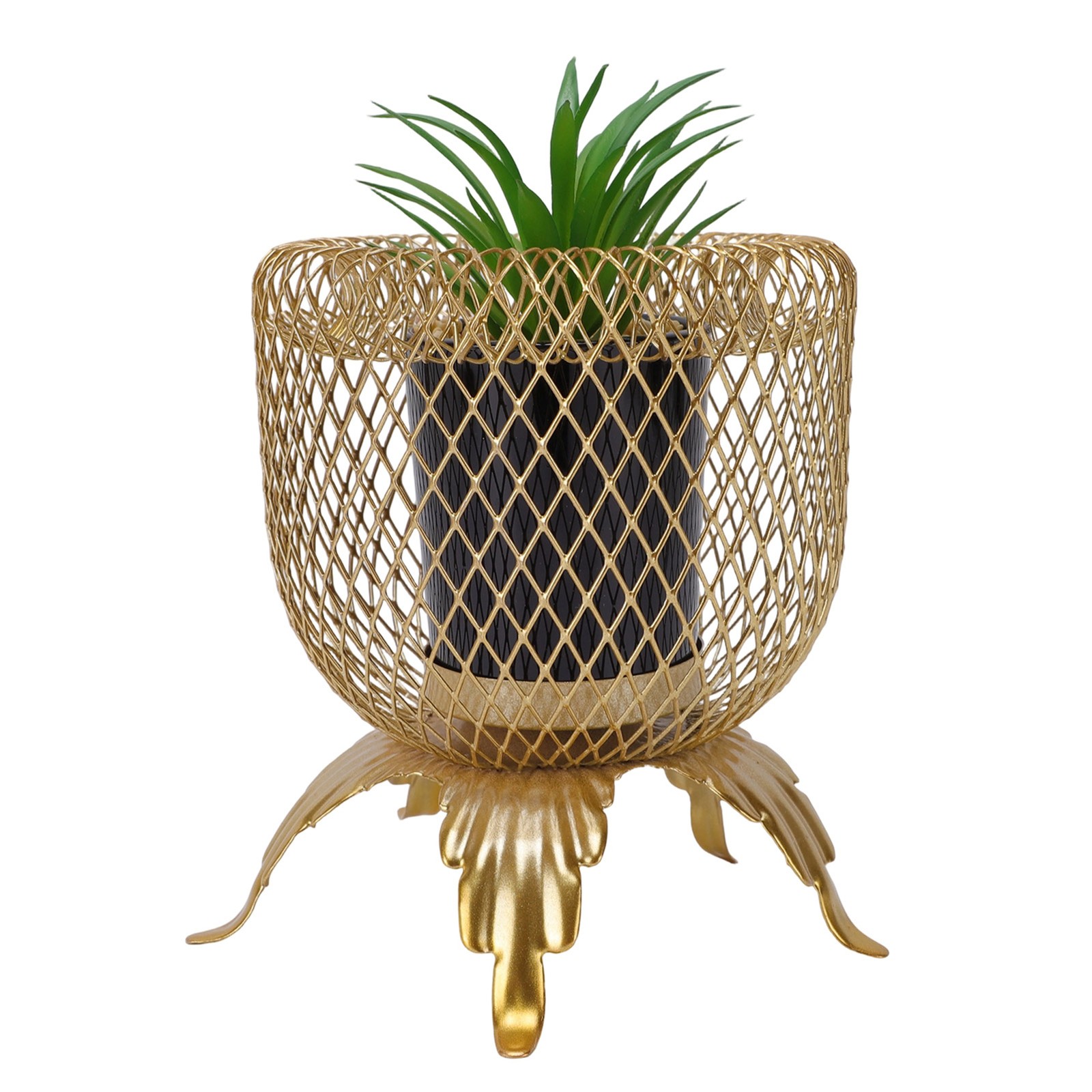 Small Fake Plant With Metal Cage Decorative Potted Artificial Succulent For Home