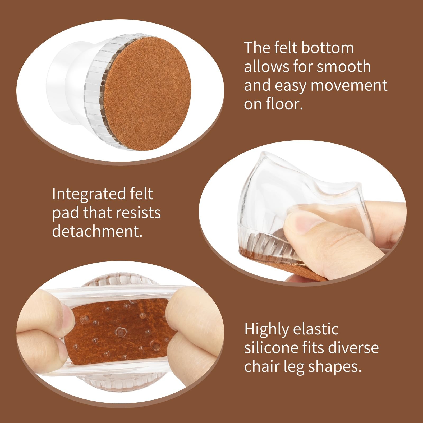 Chair Leg Floor Protectors, 24 Pack Silicone Universal L, Clear（24pcs）