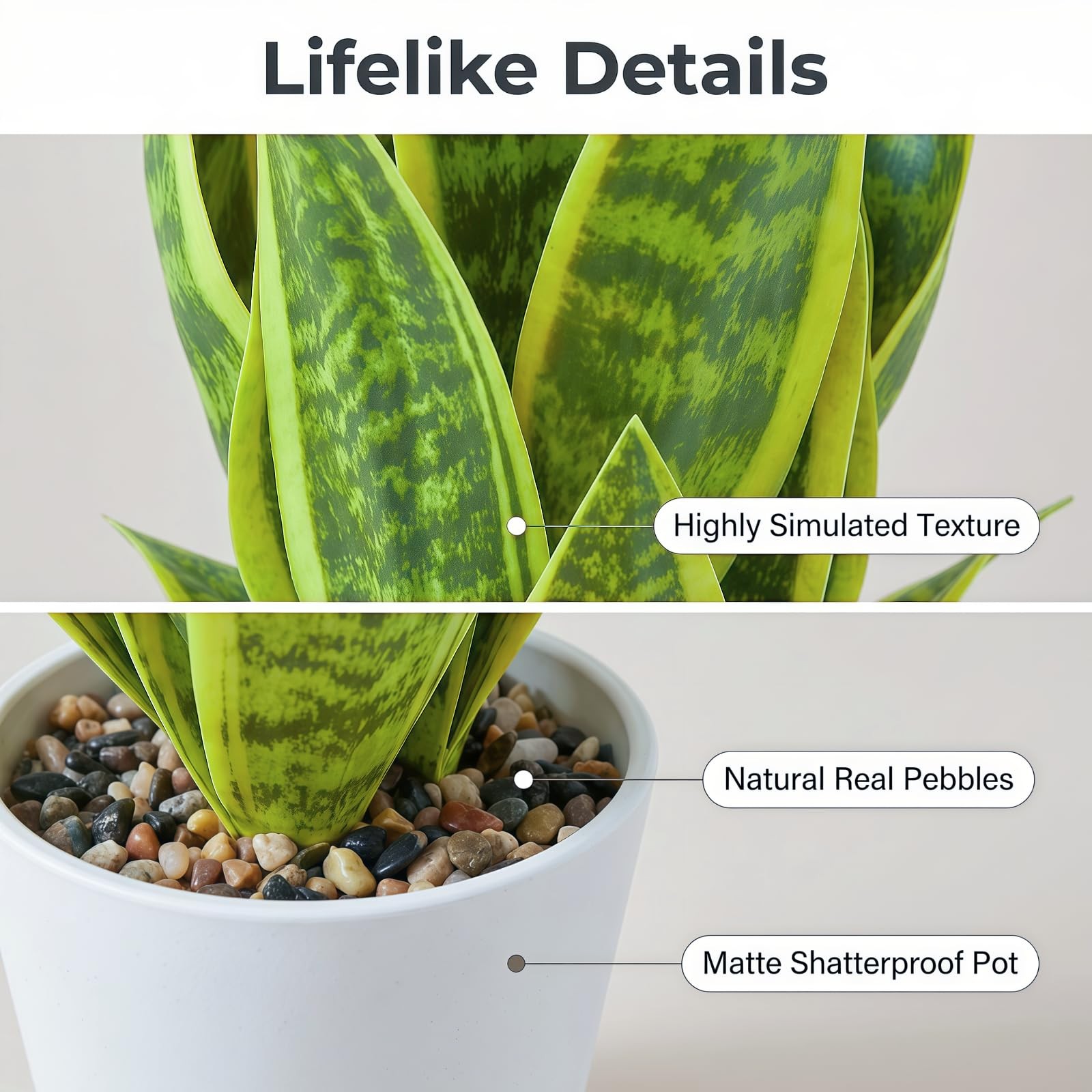2 PCS 15.5 Inch Green Yellow Artificial Sansevieria Snake Plant White Pot