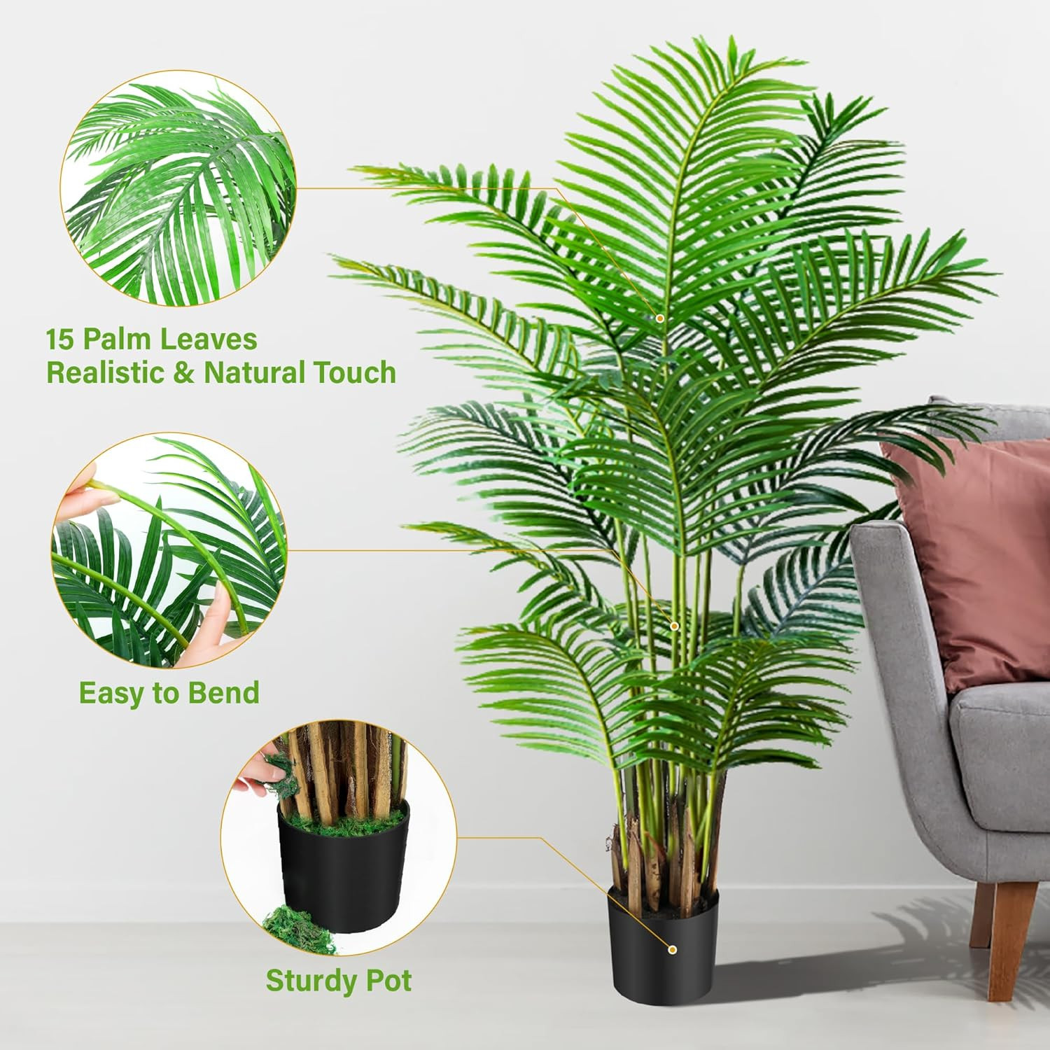 6Ft Areca Palm Plant 2-Pack – Lifelike Faux Silk Indoor/Outdoor Decor