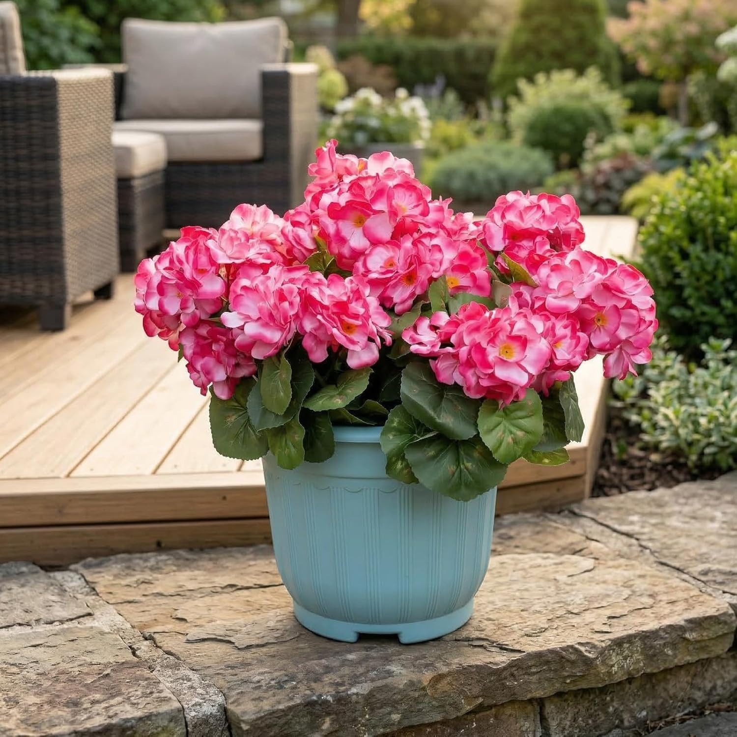 FULLMUSIC Artificial Flowers for Outdoor, UV Resistant Realistic Geranium Fake F