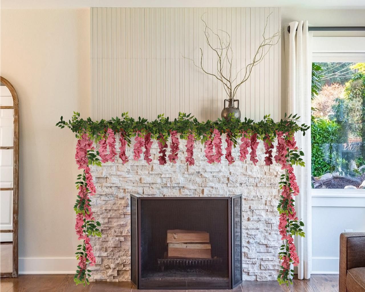 Artificial Wisteria Garland Dusty Pink Silk Flowers Fake Wisteria Flowers Han…