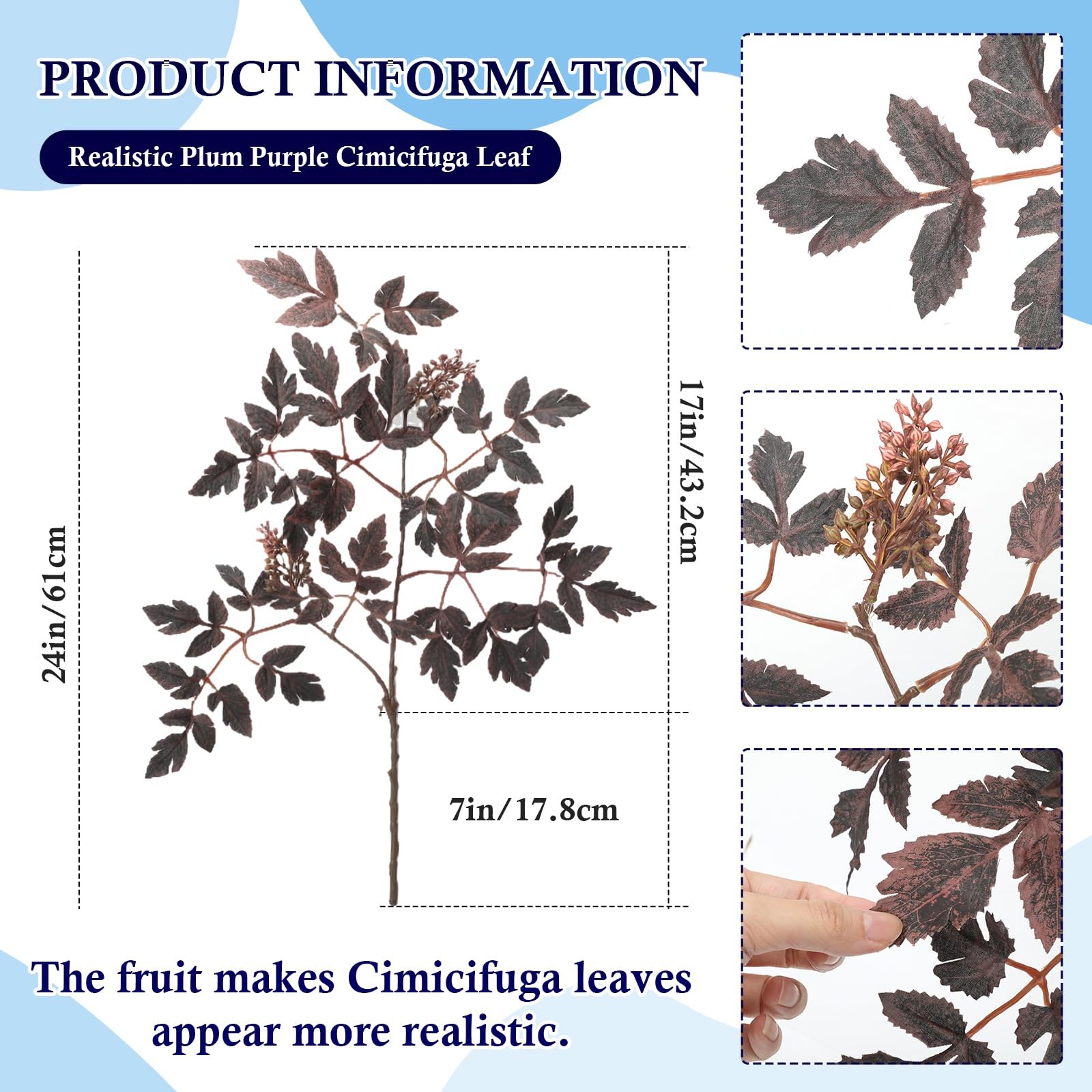24″ Artificial Purple Stems for Vase, Faux Cimicifuga Leaves with Berries, De…
