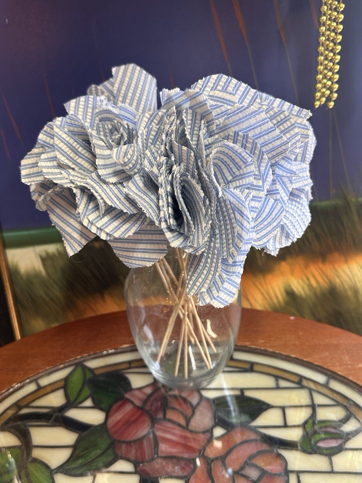 Fabric Flowers Handmade, 11 Count, 12 Inches, Blue And White Vase Not Included