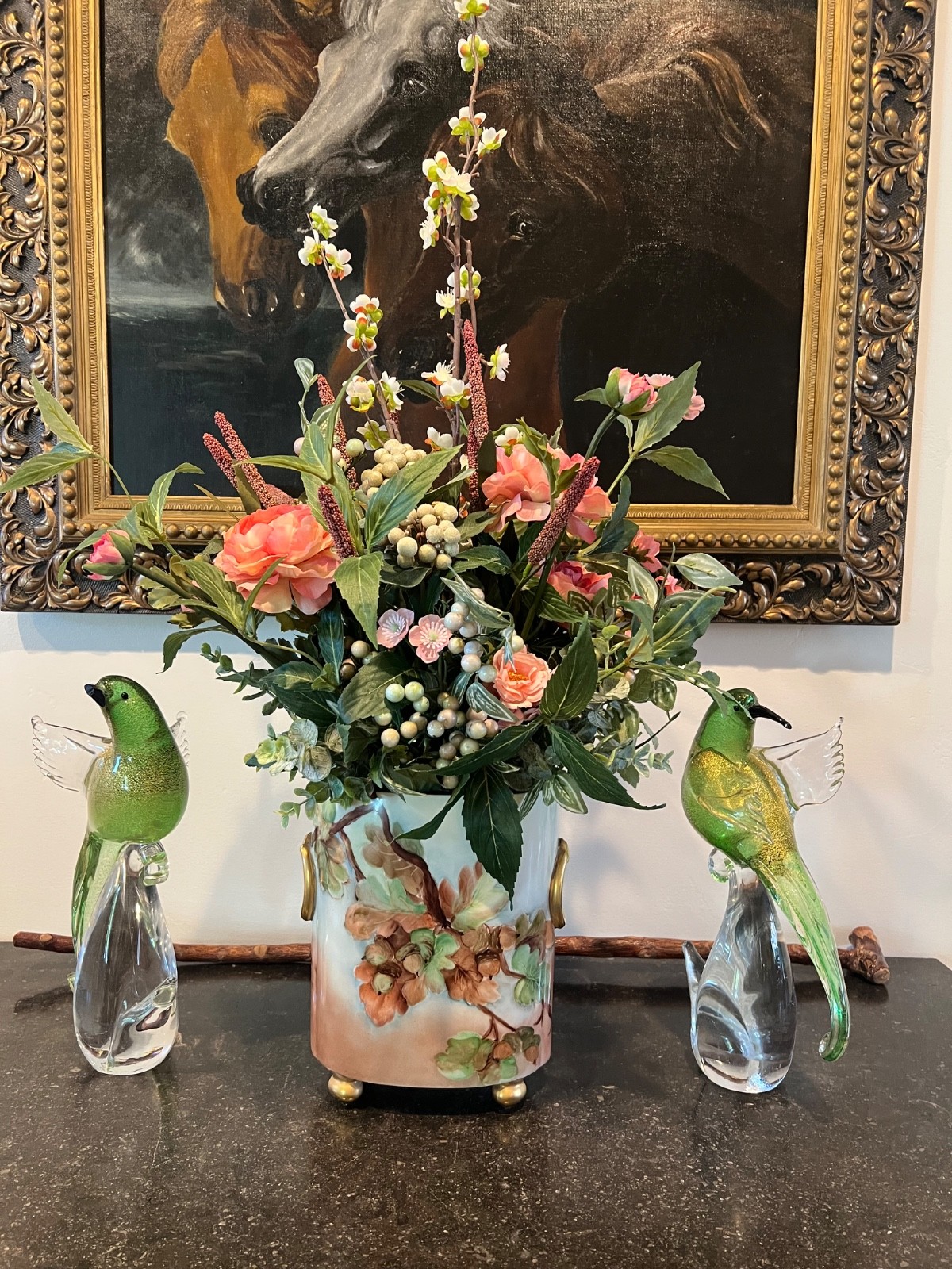 New Faux Silk Floral Everlasting Arrangement in Vintage Limoges Vase