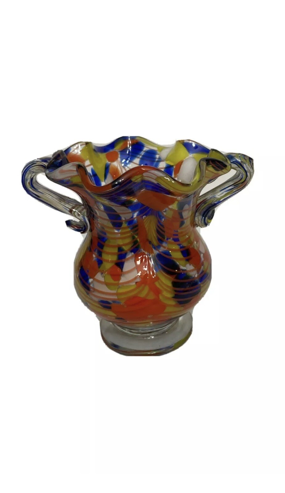 Vintage Double Handled Confetti Murano Vase Lavorazione Hand Blown Made in Italy
