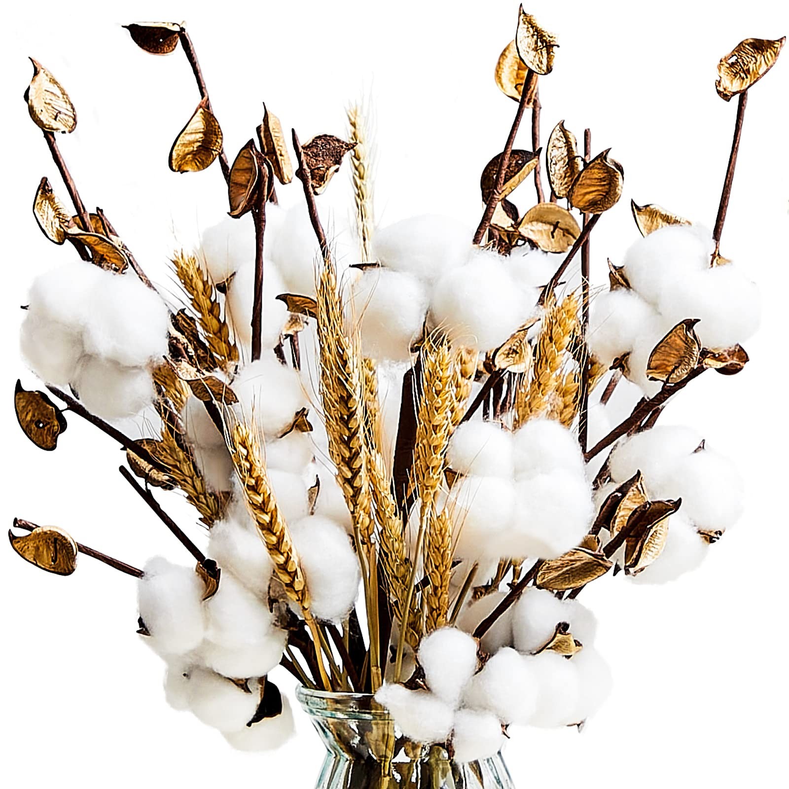 24 Pieces Farmhouse Cotton Flowers 17.7 Inch Fake Artificial Cotton Stems wit…