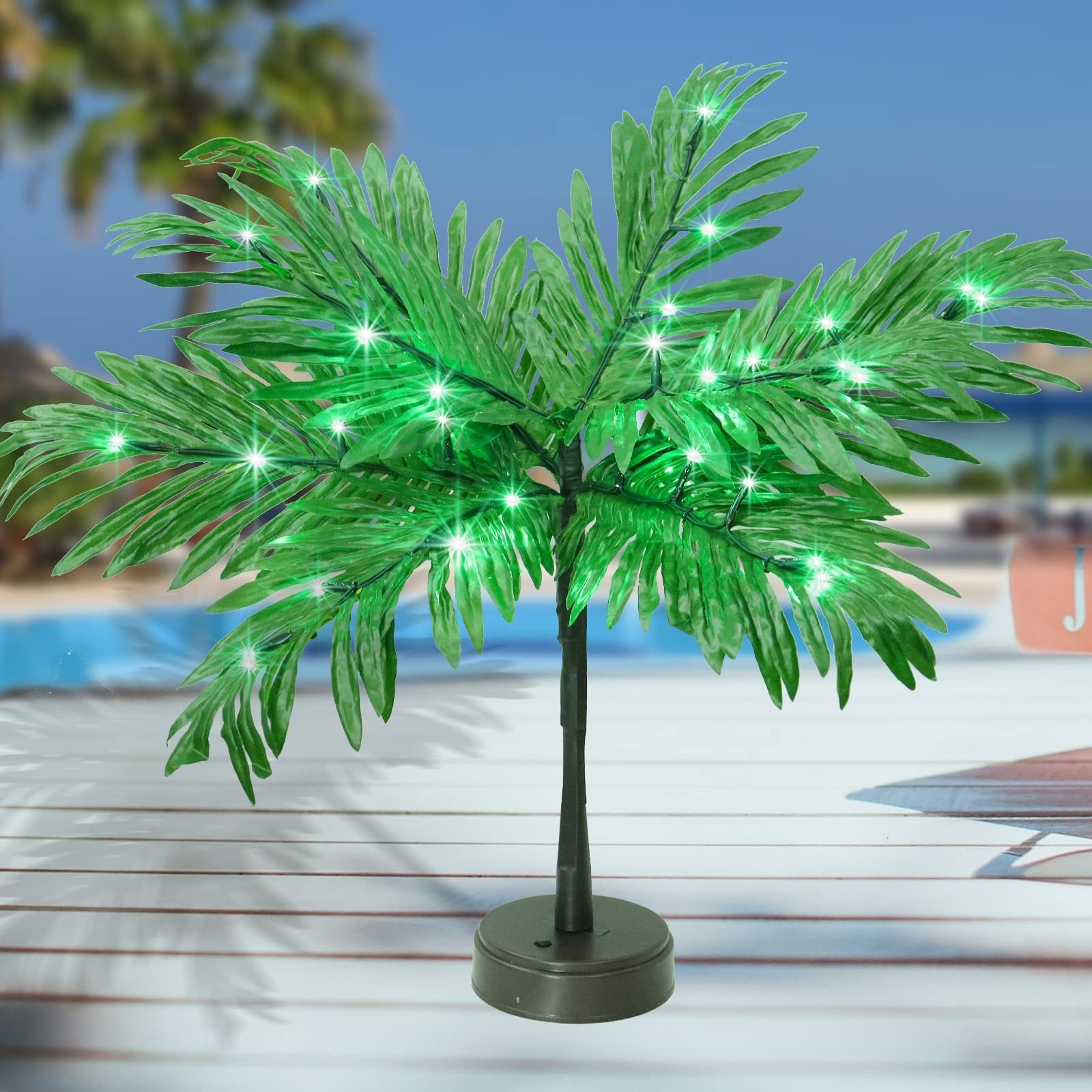Lighted Palm Tree Table Decor 23″ – Tropical Luau Party Centerpiece, Summer Tiki