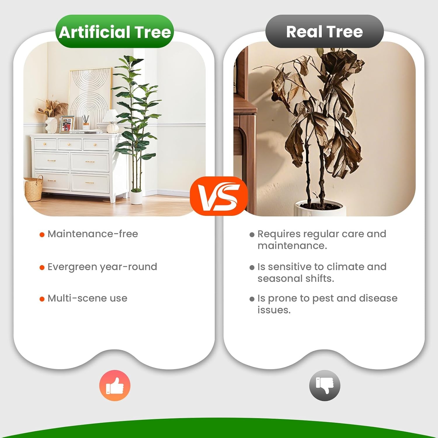 6FT Artificial Fiddle Leaf Fig Tree with White Planter Pot, 6 feet Tall Fake