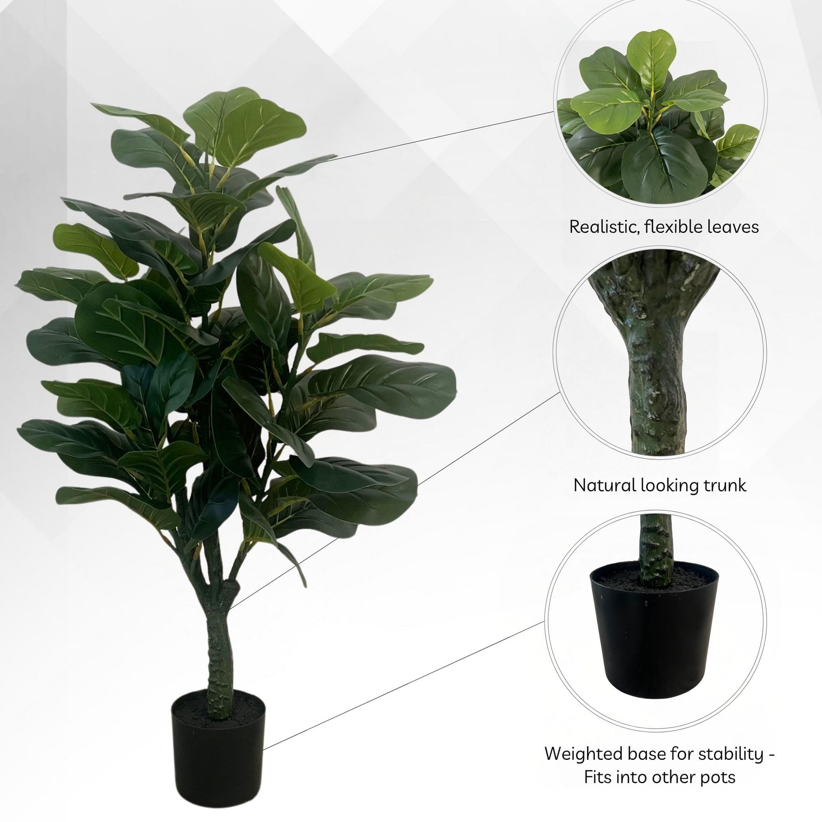 XBrand 39.4-Inches Artificial Fiddle Leaf Fig Tree in Pot Indoor Outdoor Home