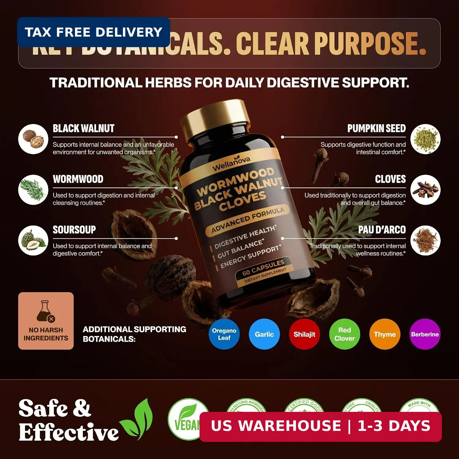 Wormwood Black Walnut Clove Cleanse for Humans – Advanced Detox Formula for Adul