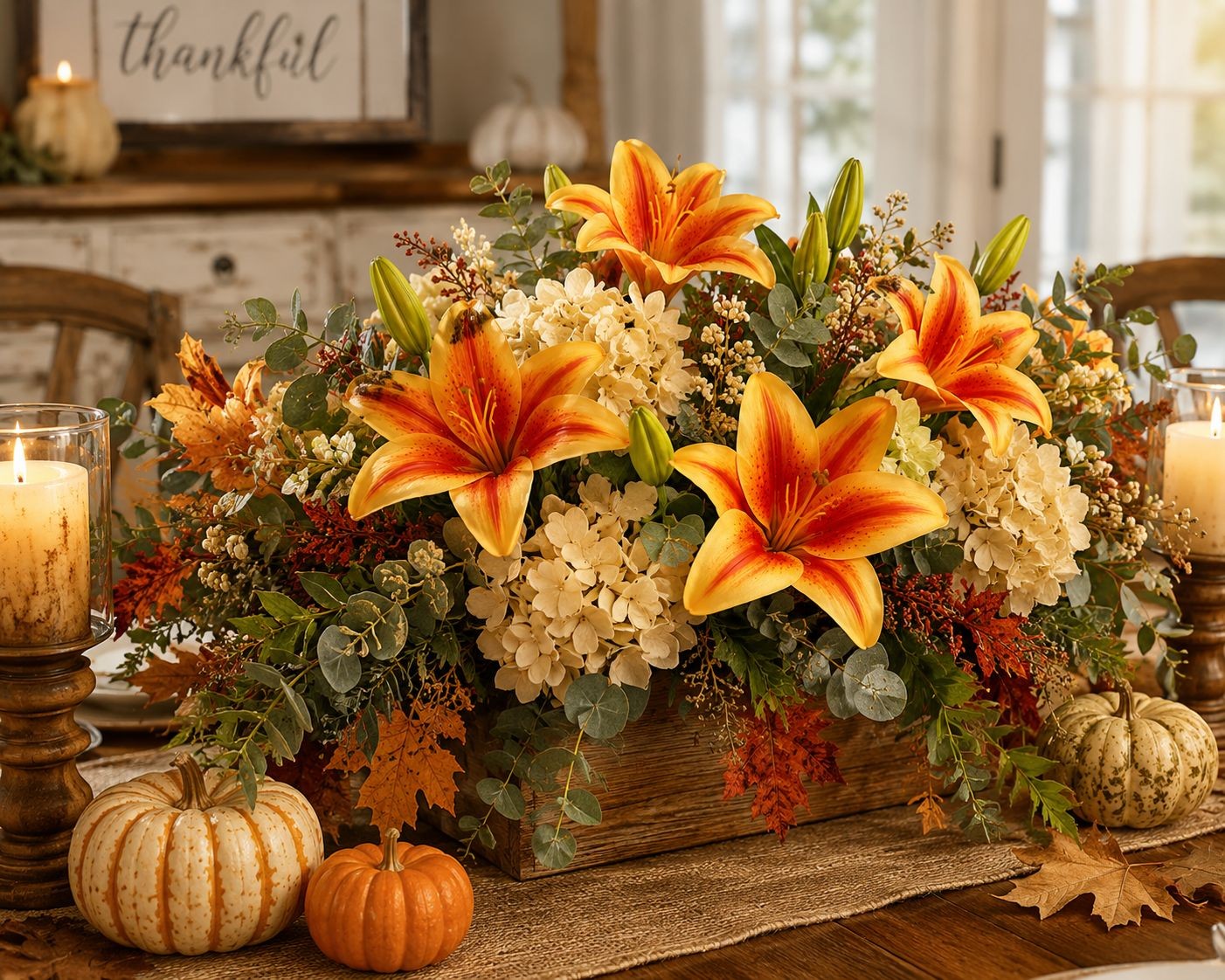 Real Touch Orange Lily Stems Set of 2, Artificial Tiger Lily Spray, Faux Fall Fl