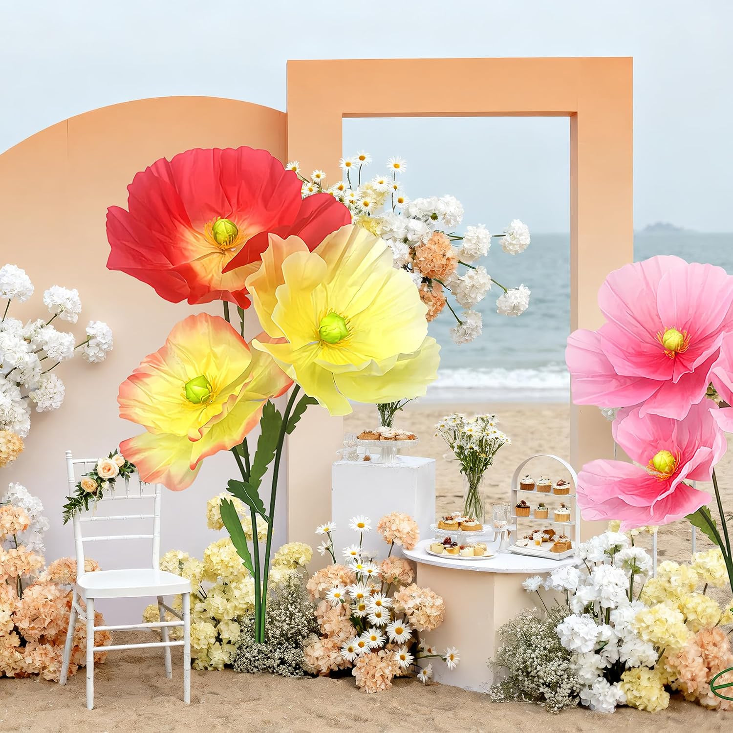 Giant Life Size Artificial Flowers with Stand, Extra Large Paper Flowers for Wed