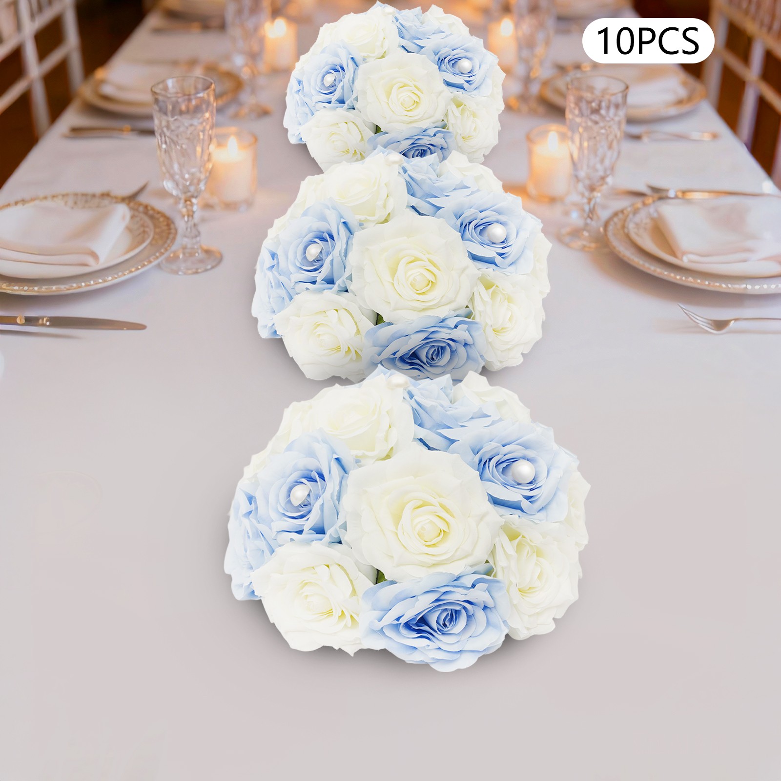 10 Pcs Handmade Bouquet Party Wedding Artificial Flower Balls Deco, White+Blue