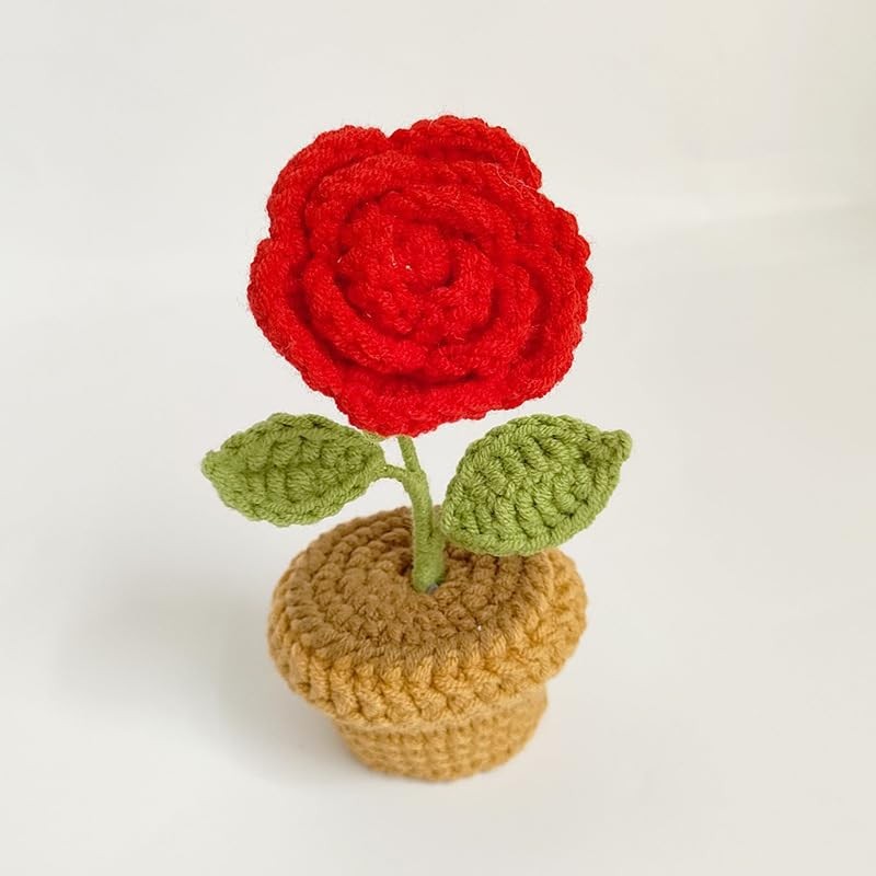 4 PCS Crochet Flowers Potted Plants Hand Knitted Artificial Yarn Color#C
