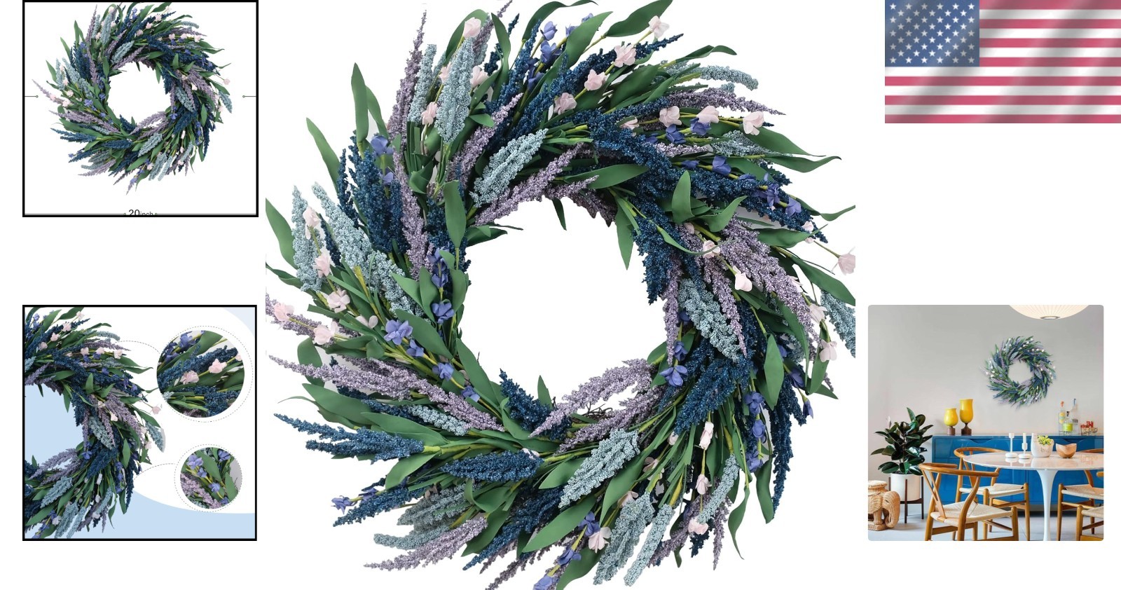Durable 20-Inch Lavender & Green Leaf Wreath – All-Season Door & Wall Decor