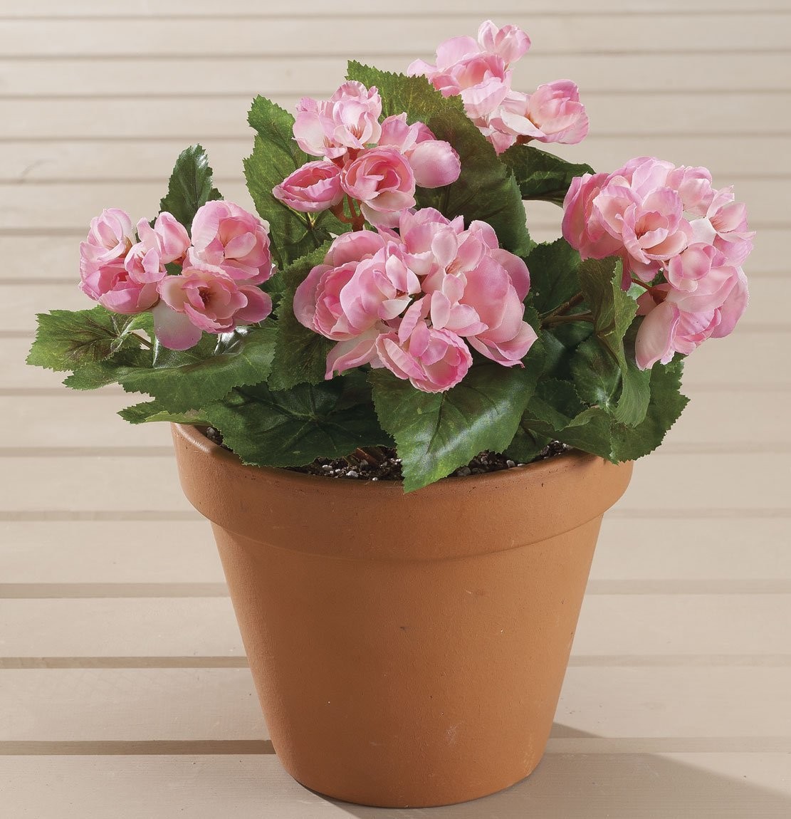 Silk Begonia Bush – Artificial Flowers Outdoor Décor – Pink, 10” Long
