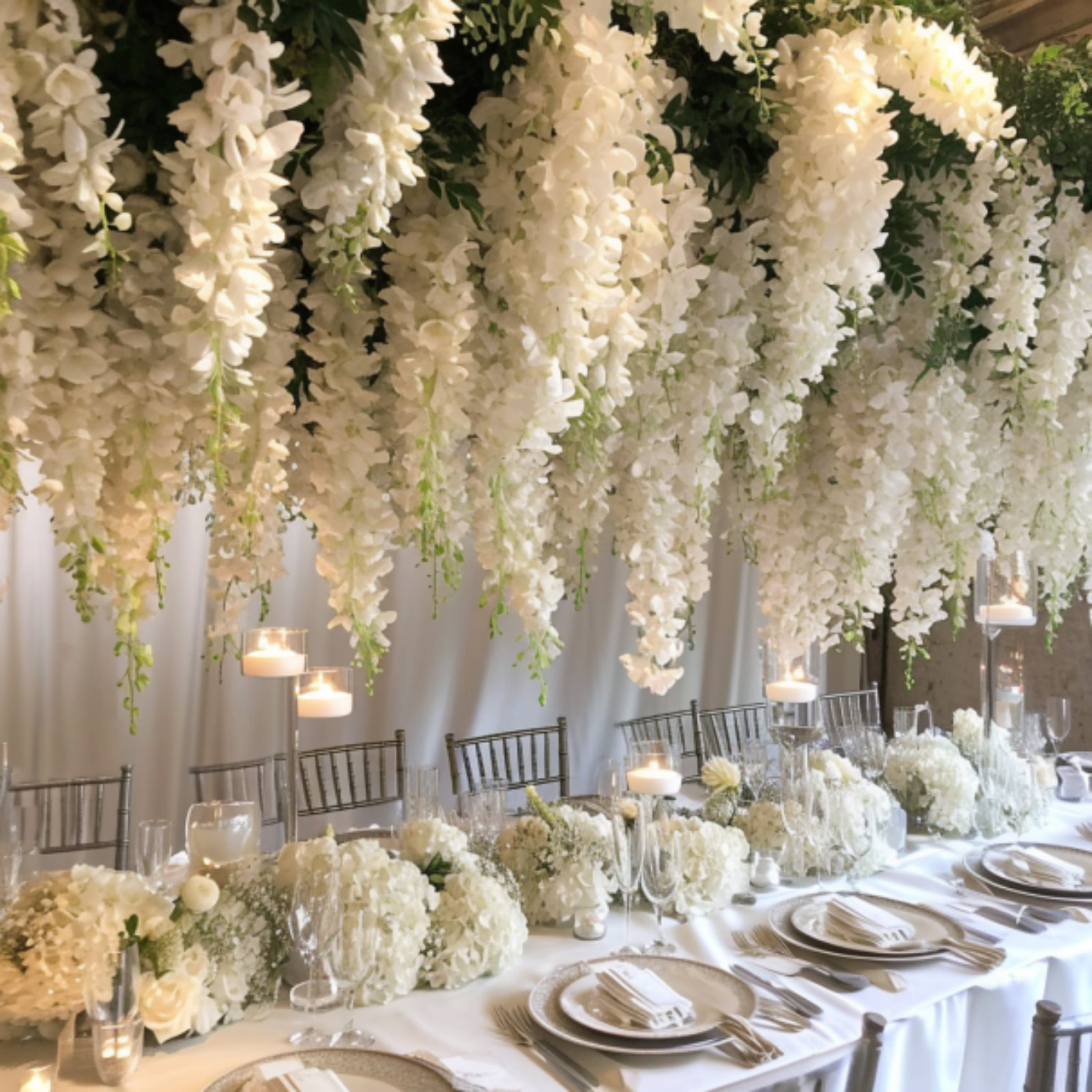 24PCS 72 Branches Wisteria Hanging Flowers Wedding Decor Garland Silk Flowers