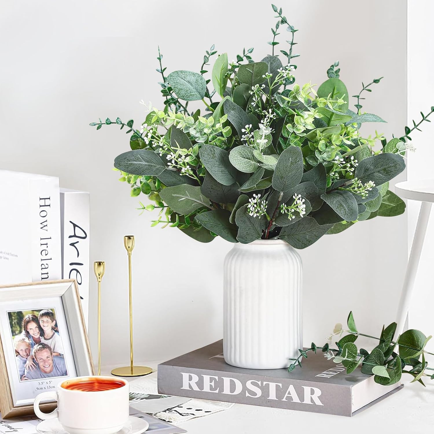 Eucalyptus Leaves Stems 200 PCS, 6 Kinds Mixed Greenery Bulk, Faux Silver Dollar