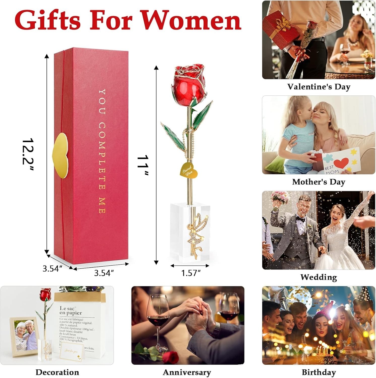 Valentine Gift Real Rose Dipped 24K Gold ，Best Valentines Rose Gift for Her Wife