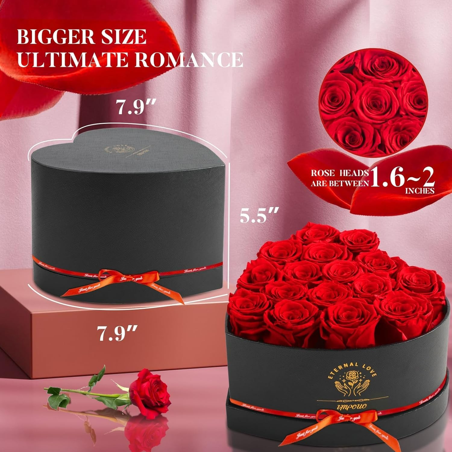 Eternal Red Rose Set of 16 – Heart-Shaped Box for Birthdays & Anniversaries