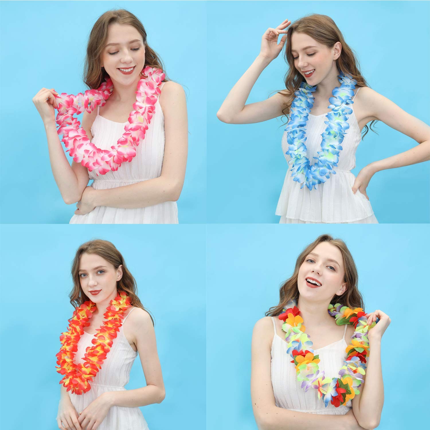 Pack of 5 Ruffled Hawaiian Simulated Silk Flower Hula Luau Party Leis Necklac…