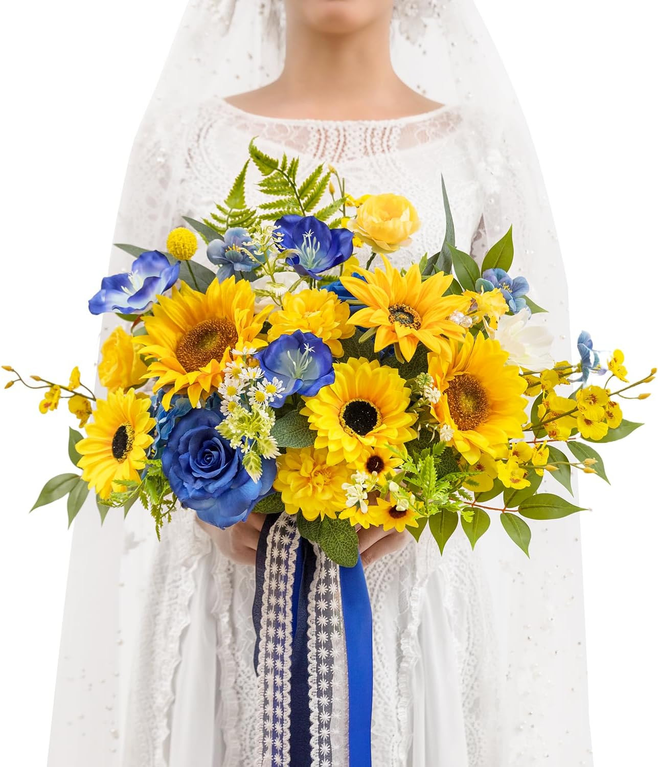 13″ Sunflower Bridal Bouquet – Artificial Silk Flowers for Weddings & Graduation