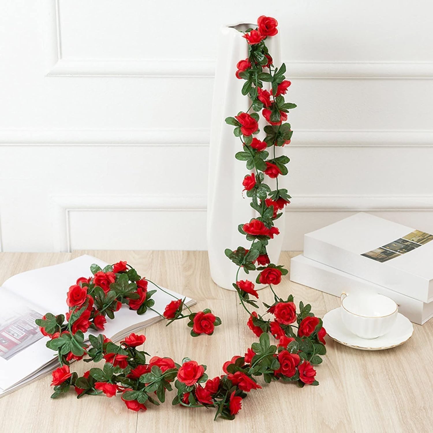 Red Artificial Peony Flower Garland, Silk Hanging Vine, 72 Inches, for Weddin…