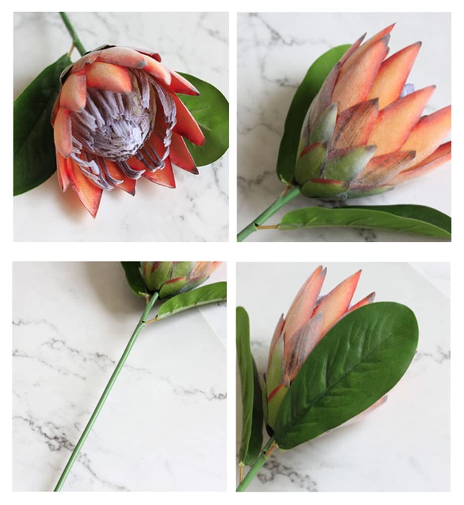 3 PCS Artificial Protea Cynaroides Silk Flower Arrangement Pink Orange