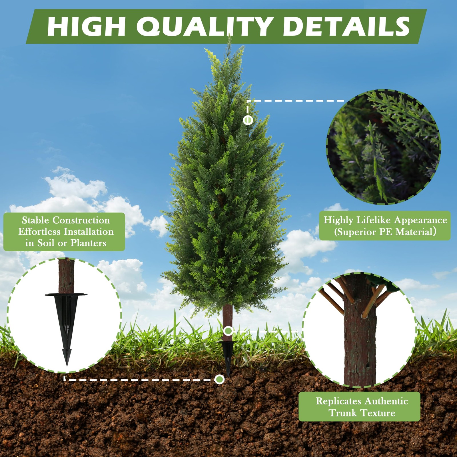 2 Packs 35.5″ Artificial Cedar Tree, Fake Cedar Shrub Bushes Trees with Spike…