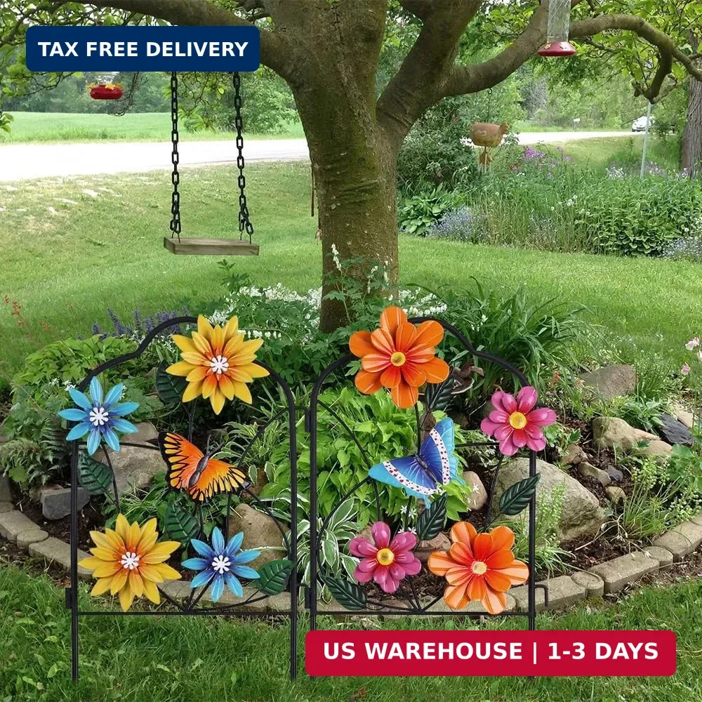 hogardeck Garden Decor for Outside, Set of 2 Metal Fence Decorative Garden Stake