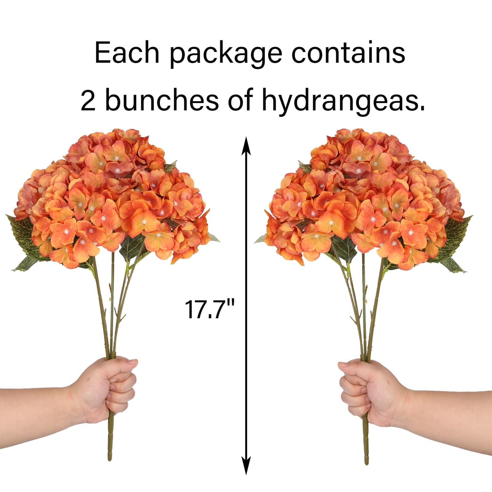 Orange Silk Hydrangea Flowers 2 Bouquets for Home, Wedding, Party Decor